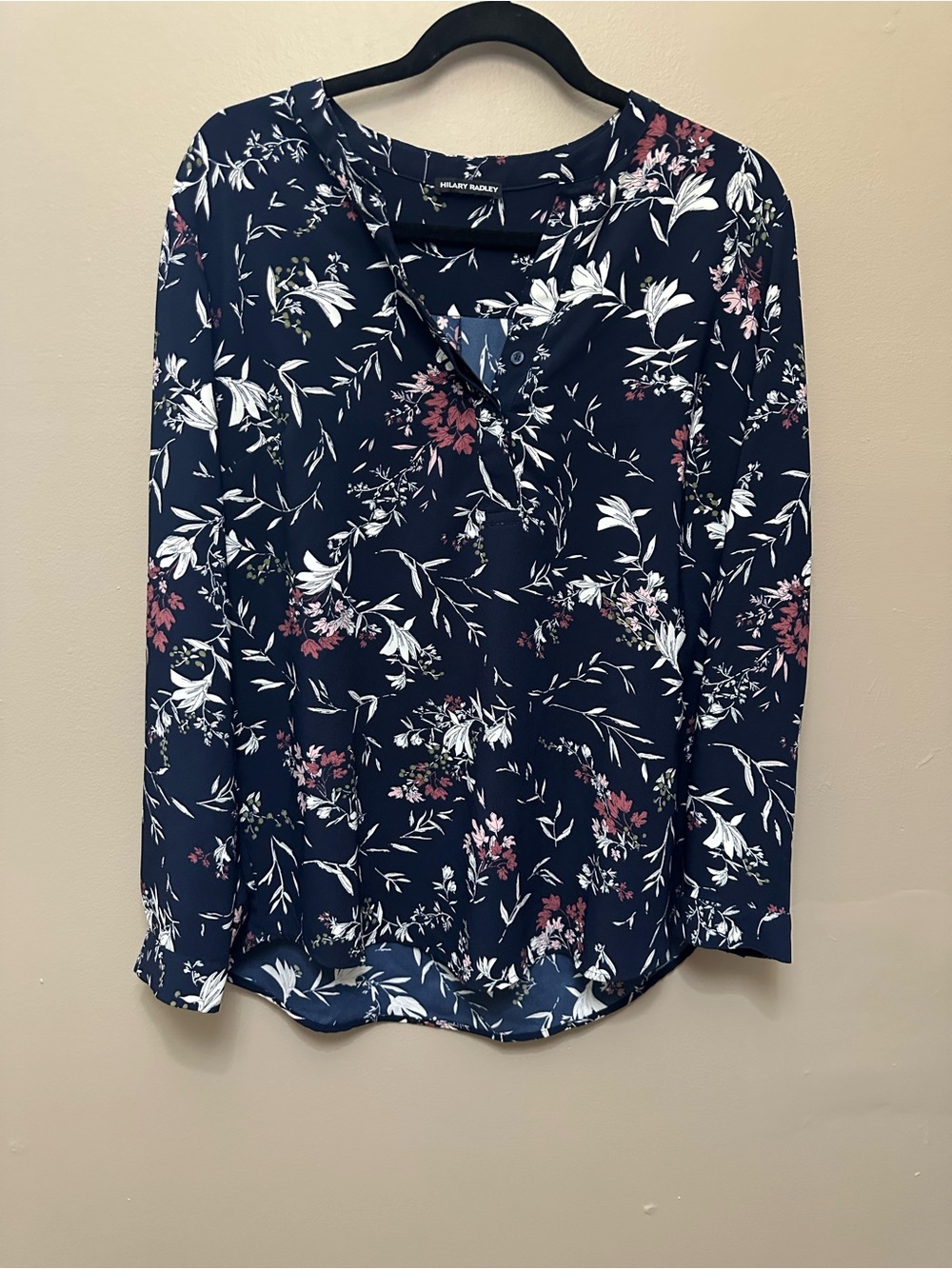 Hilary Radley Floral Split Neck Long Sleeve Blouse - Women’s Large